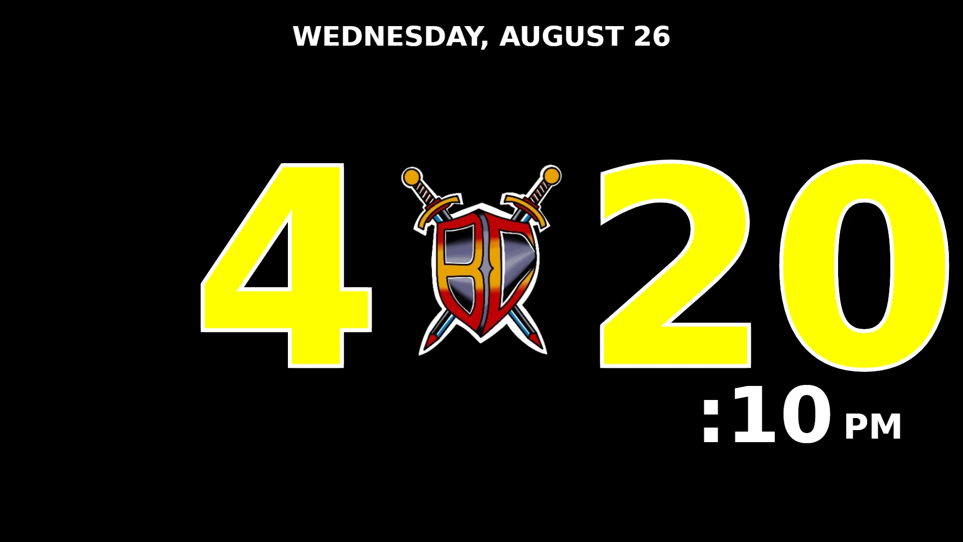 SimplCRM gym timer branded for BC Jiu Jitsu — black background, yellow digits and the club crest